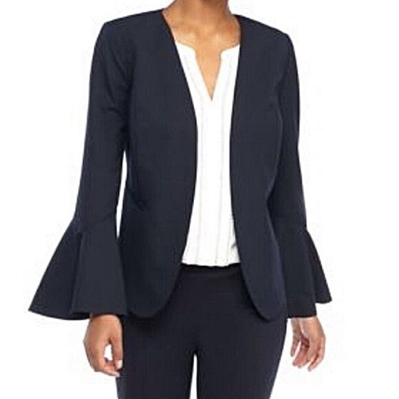 The Limited Navy Open Front  Essentials Wool Crepe Trumpet Sleeve Blazer 24W NWT - Picture 1 of 9